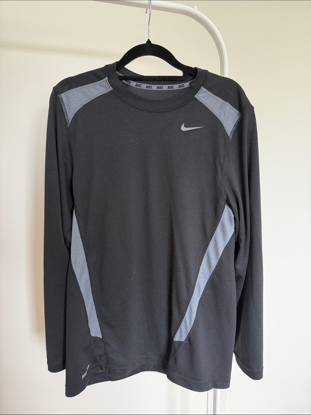 Nike Black Long-Sleeve Athletic Shirt with Gray Panels